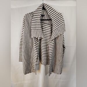 I Heart Ronson Open Front Gray/White Striped Acrylic Cardigan- Women's Size: XS